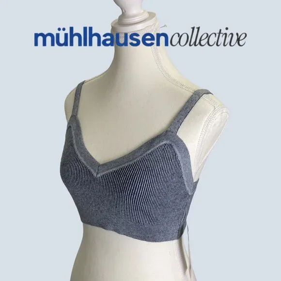 Wild Fable Grey Ribbed Knit Bralette M/L Stretch Crop Top Cozy Minimalist - Picture 3 of 4